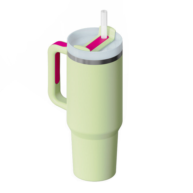 Taza térmica navideña Taza aislante de café con paja de 40 oz con asa Botella de agua portátil de acero inoxidable para automóvil Taza térmica sin BPA de viaje de gran capacidad