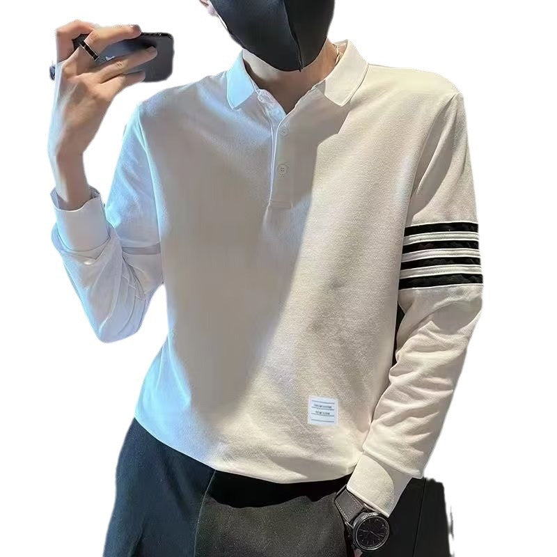 Men's Spring Sweater And Autumn Long Fur Collar T-shirt Bottoming Shirt