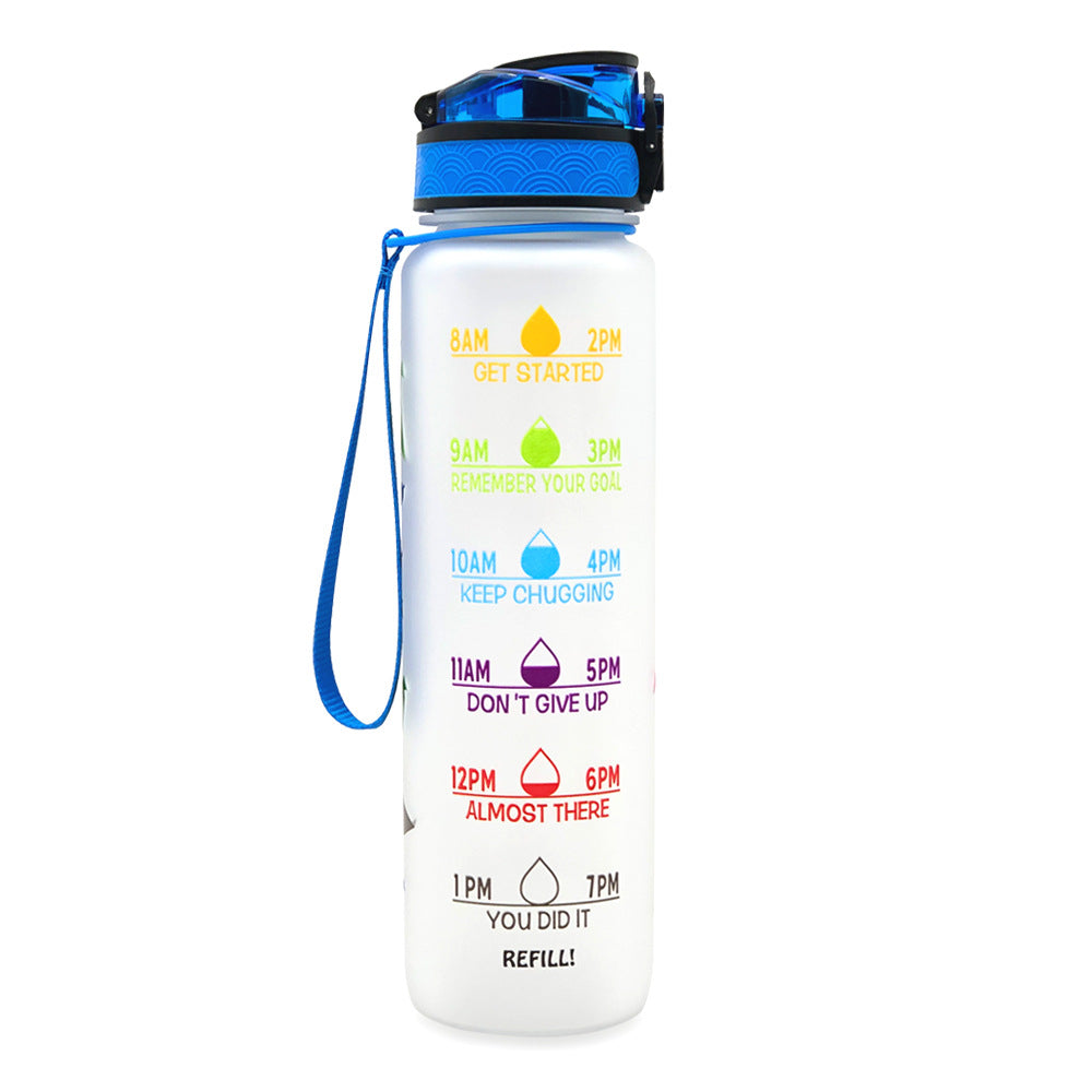 Botella de agua Tritan de 1L con marcador de tiempo, cubierta de rebote, botella de agua motivacional, taza a prueba de fugas para ciclismo, botellas deportivas para Fitness