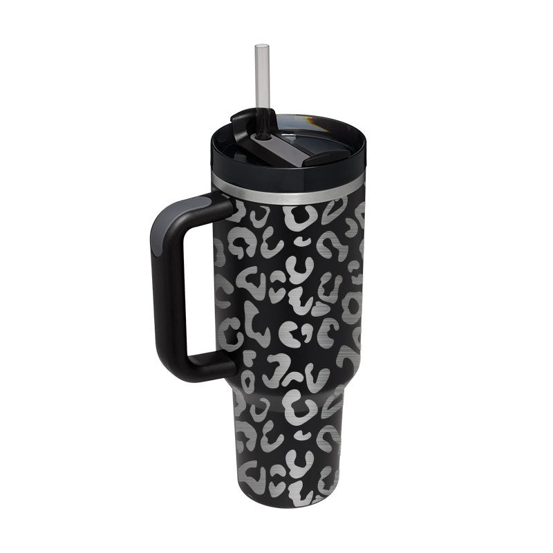 Taza térmica navideña Taza aislante de café con paja de 40 oz con asa Botella de agua portátil de acero inoxidable para automóvil Taza térmica sin BPA de viaje de gran capacidad