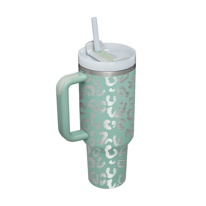 Taza térmica navideña Taza aislante de café con paja de 40 oz con asa Botella de agua portátil de acero inoxidable para automóvil Taza térmica sin BPA de viaje de gran capacidad