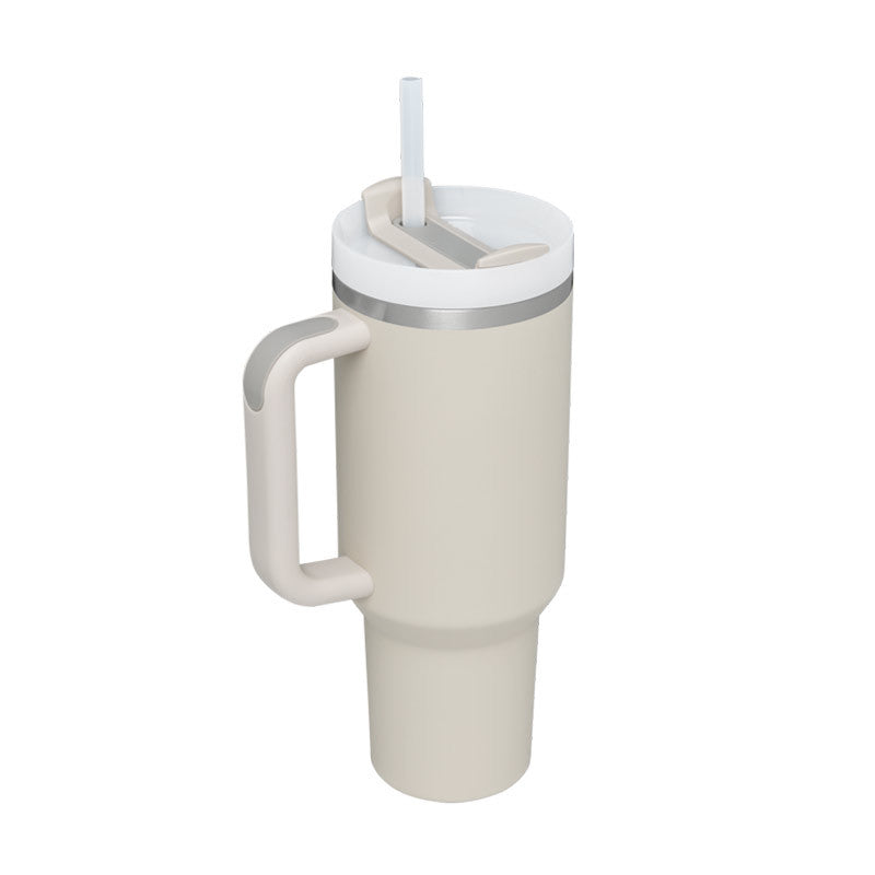 Taza térmica navideña Taza aislante de café con paja de 40 oz con asa Botella de agua portátil de acero inoxidable para automóvil Taza térmica sin BPA de viaje de gran capacidad