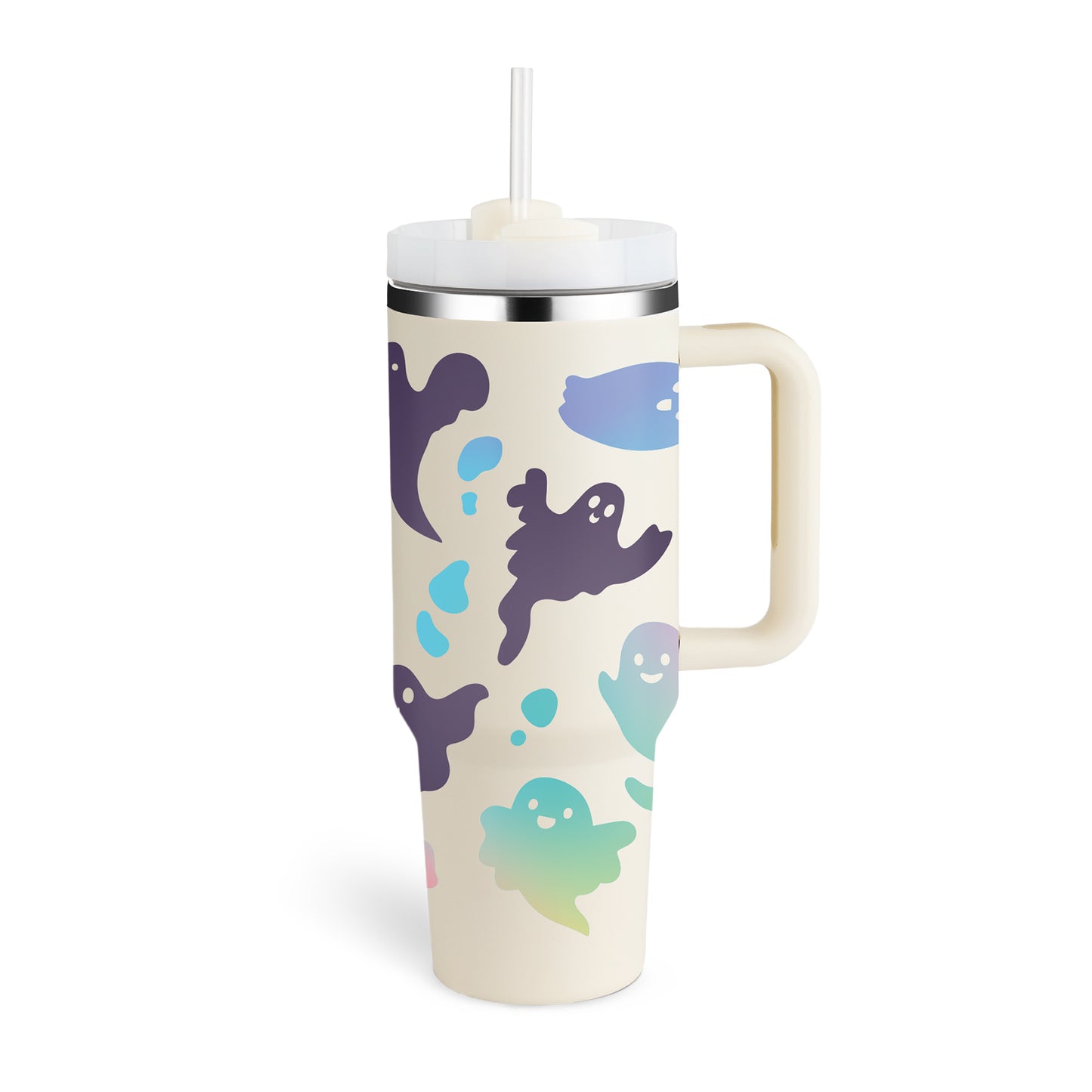 Taza térmica navideña Taza aislante de café con paja de 40 oz con asa Botella de agua portátil de acero inoxidable para automóvil Taza térmica sin BPA de viaje de gran capacidad