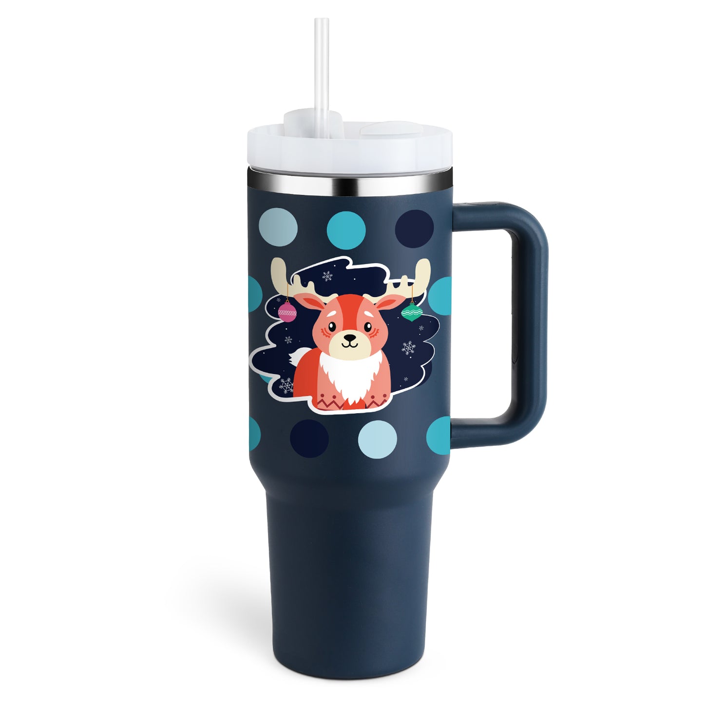 Taza térmica navideña Taza aislante de café con paja de 40 oz con asa Botella de agua portátil de acero inoxidable para automóvil Taza térmica sin BPA de viaje de gran capacidad