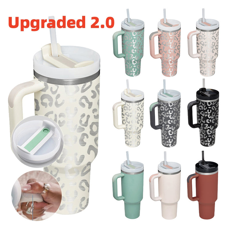 Taza térmica navideña Taza aislante de café con paja de 40 oz con asa Botella de agua portátil de acero inoxidable para automóvil Taza térmica sin BPA de viaje de gran capacidad