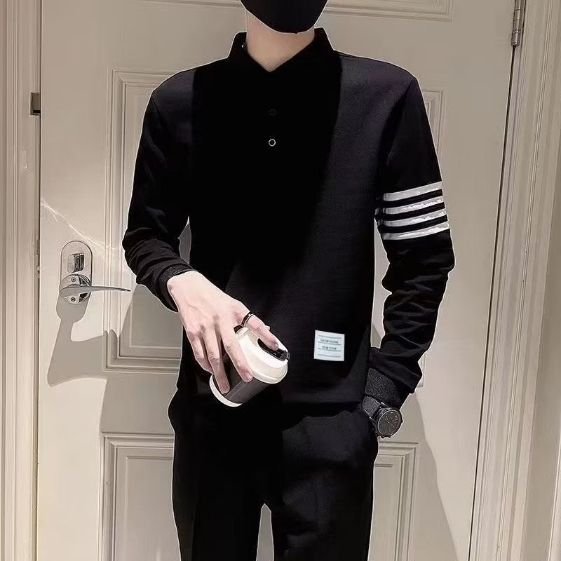 Men's Spring Sweater And Autumn Long Fur Collar T-shirt Bottoming Shirt