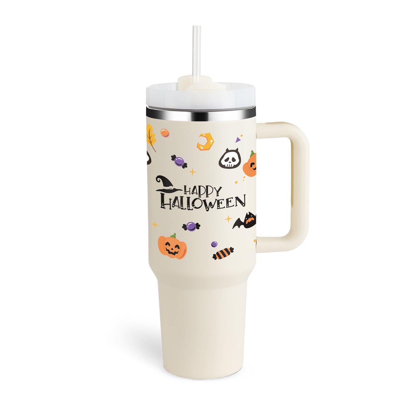 Taza térmica navideña Taza aislante de café con paja de 40 oz con asa Botella de agua portátil de acero inoxidable para automóvil Taza térmica sin BPA de viaje de gran capacidad