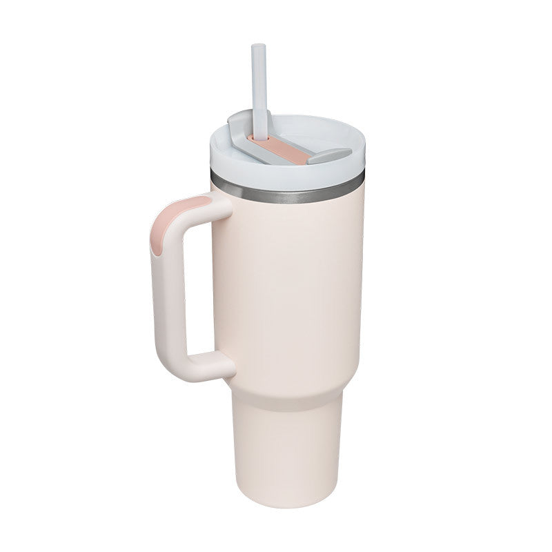 Taza térmica navideña Taza aislante de café con paja de 40 oz con asa Botella de agua portátil de acero inoxidable para automóvil Taza térmica sin BPA de viaje de gran capacidad