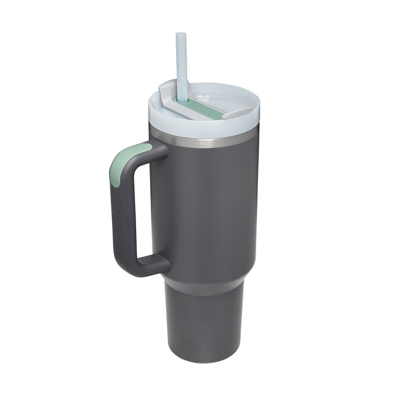Taza térmica navideña Taza aislante de café con paja de 40 oz con asa Botella de agua portátil de acero inoxidable para automóvil Taza térmica sin BPA de viaje de gran capacidad