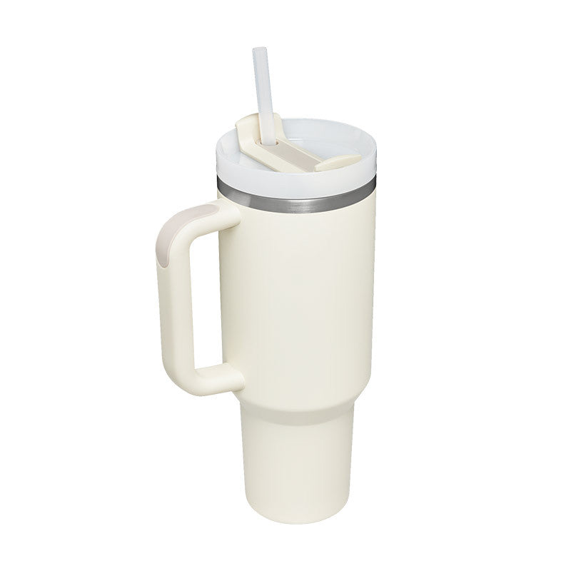 Taza térmica navideña Taza aislante de café con paja de 40 oz con asa Botella de agua portátil de acero inoxidable para automóvil Taza térmica sin BPA de viaje de gran capacidad
