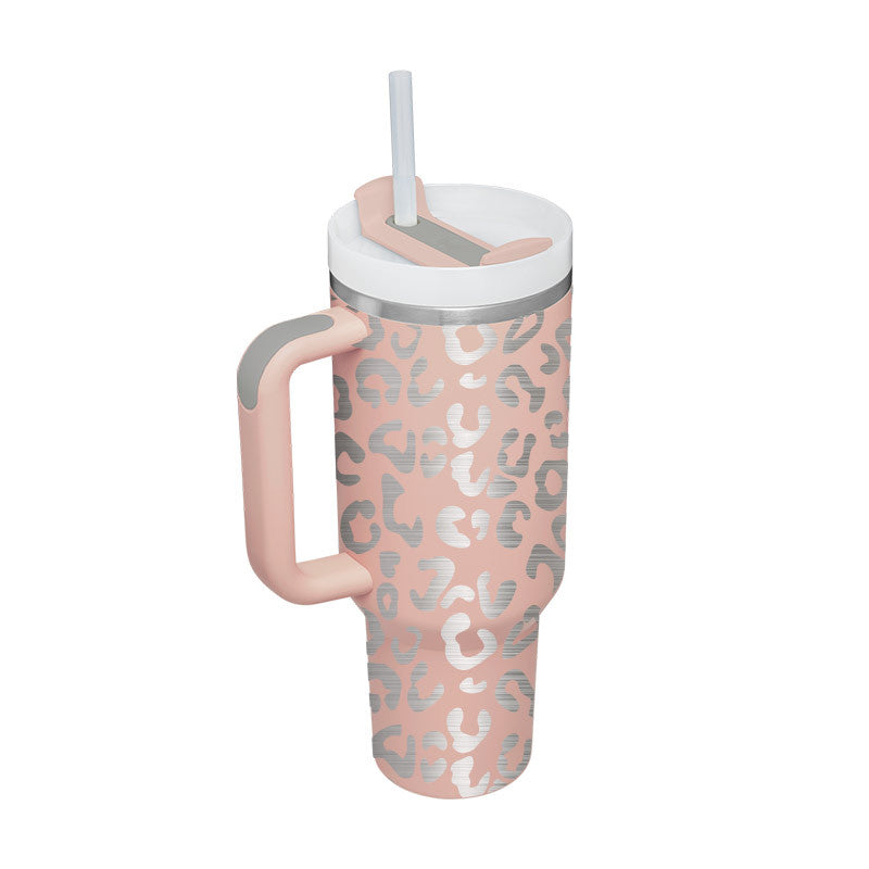 Taza térmica navideña Taza aislante de café con paja de 40 oz con asa Botella de agua portátil de acero inoxidable para automóvil Taza térmica sin BPA de viaje de gran capacidad