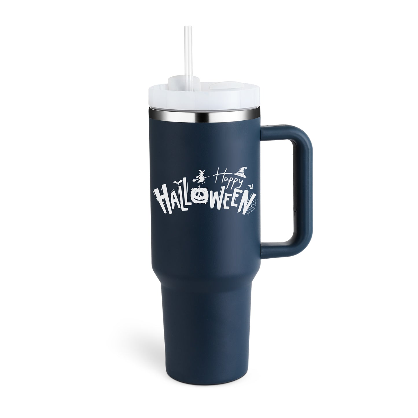 Taza térmica navideña Taza aislante de café con paja de 40 oz con asa Botella de agua portátil de acero inoxidable para automóvil Taza térmica sin BPA de viaje de gran capacidad