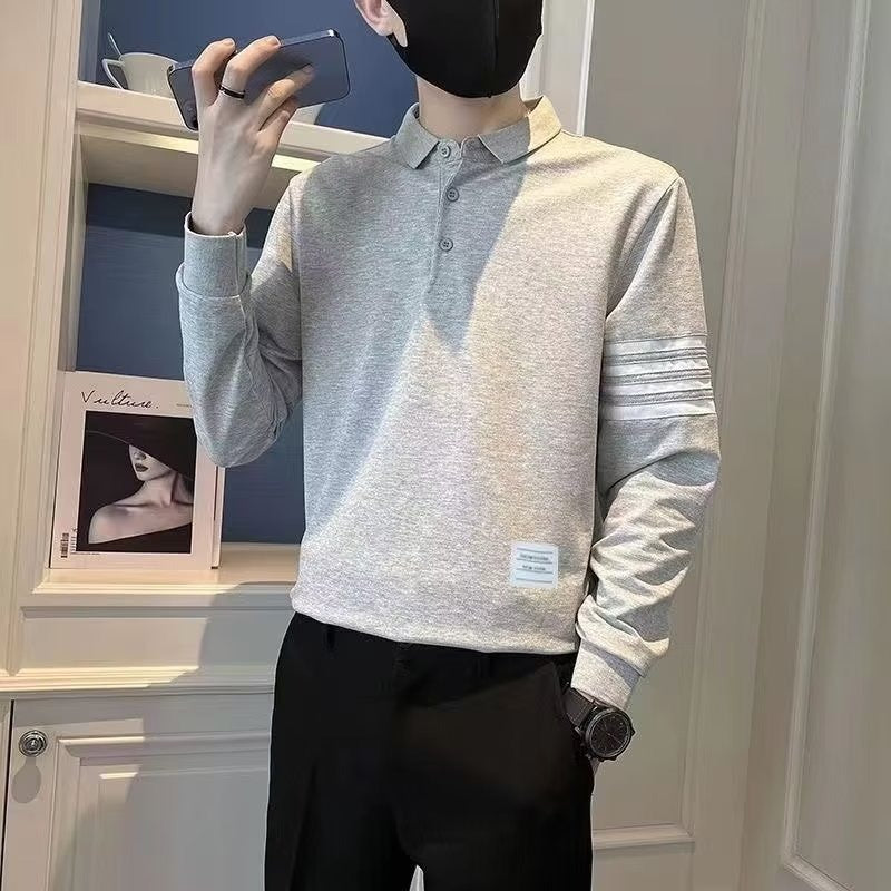 Men's Spring Sweater And Autumn Long Fur Collar T-shirt Bottoming Shirt