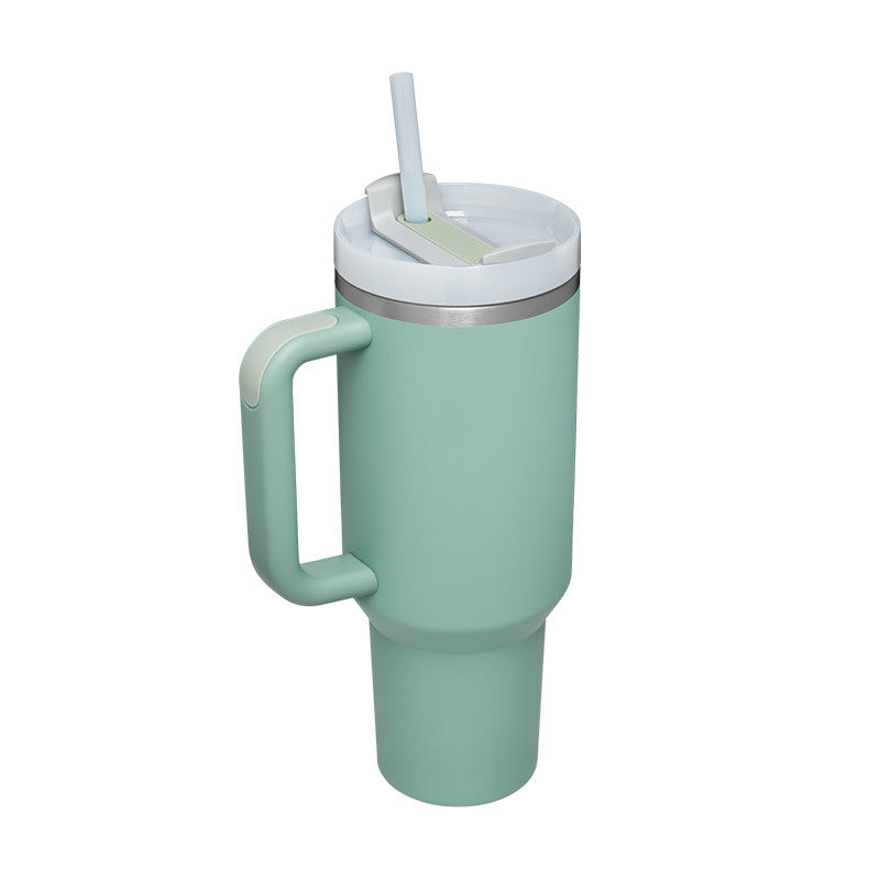 Taza térmica navideña Taza aislante de café con paja de 40 oz con asa Botella de agua portátil de acero inoxidable para automóvil Taza térmica sin BPA de viaje de gran capacidad