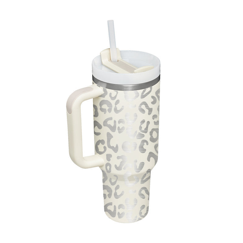 Taza térmica navideña Taza aislante de café con paja de 40 oz con asa Botella de agua portátil de acero inoxidable para automóvil Taza térmica sin BPA de viaje de gran capacidad