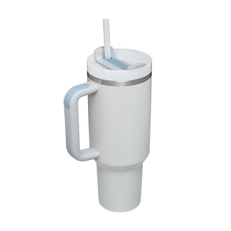 Taza térmica navideña Taza aislante de café con paja de 40 oz con asa Botella de agua portátil de acero inoxidable para automóvil Taza térmica sin BPA de viaje de gran capacidad