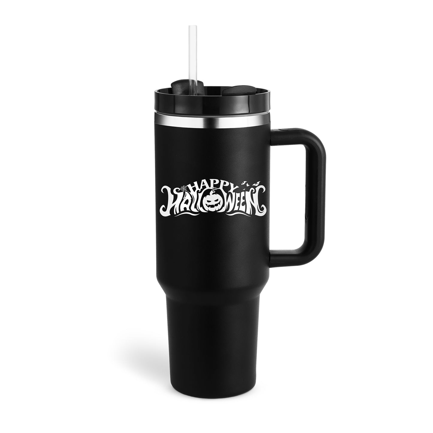 Taza térmica navideña Taza aislante de café con paja de 40 oz con asa Botella de agua portátil de acero inoxidable para automóvil Taza térmica sin BPA de viaje de gran capacidad