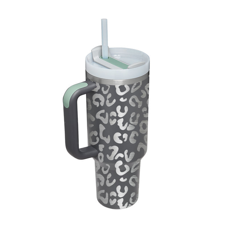 Taza térmica navideña Taza aislante de café con paja de 40 oz con asa Botella de agua portátil de acero inoxidable para automóvil Taza térmica sin BPA de viaje de gran capacidad