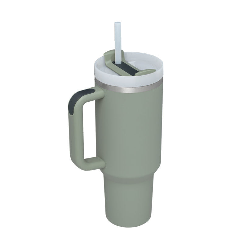 Taza térmica navideña Taza aislante de café con paja de 40 oz con asa Botella de agua portátil de acero inoxidable para automóvil Taza térmica sin BPA de viaje de gran capacidad