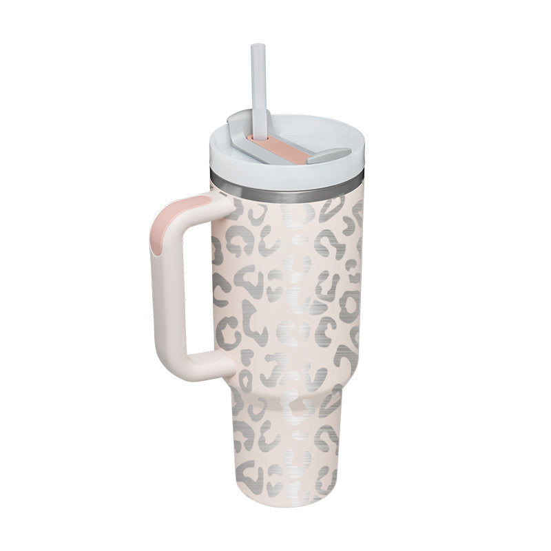 Taza térmica navideña Taza aislante de café con paja de 40 oz con asa Botella de agua portátil de acero inoxidable para automóvil Taza térmica sin BPA de viaje de gran capacidad