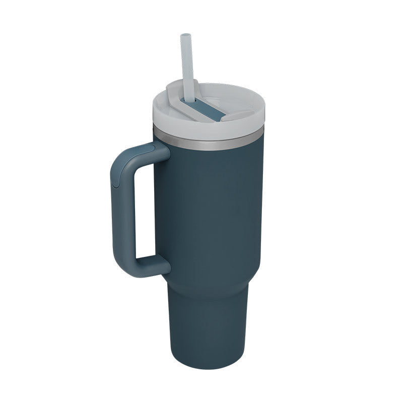 Taza térmica navideña Taza aislante de café con paja de 40 oz con asa Botella de agua portátil de acero inoxidable para automóvil Taza térmica sin BPA de viaje de gran capacidad