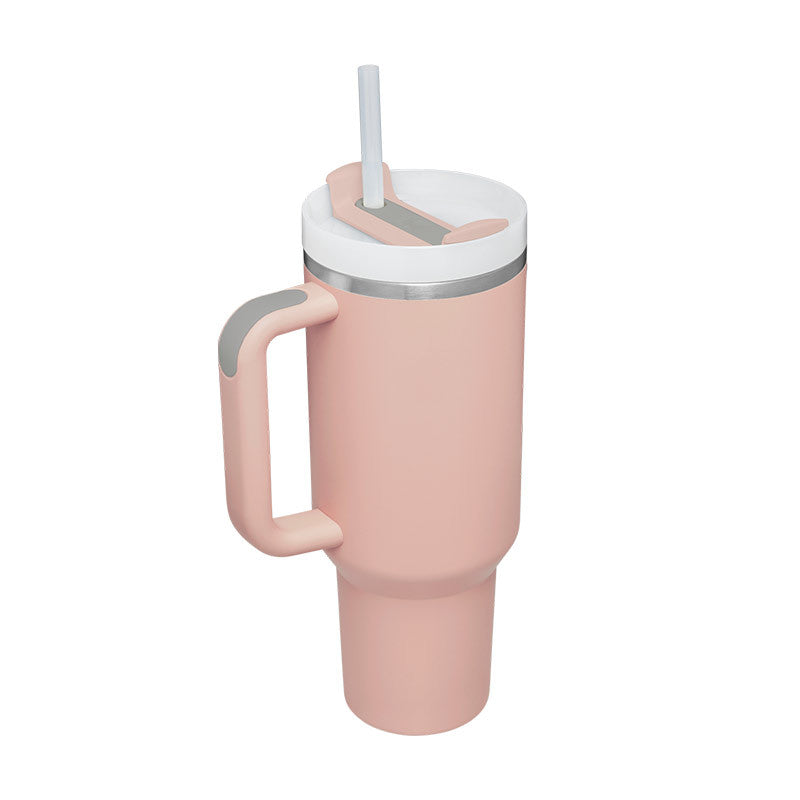 Taza térmica navideña Taza aislante de café con paja de 40 oz con asa Botella de agua portátil de acero inoxidable para automóvil Taza térmica sin BPA de viaje de gran capacidad