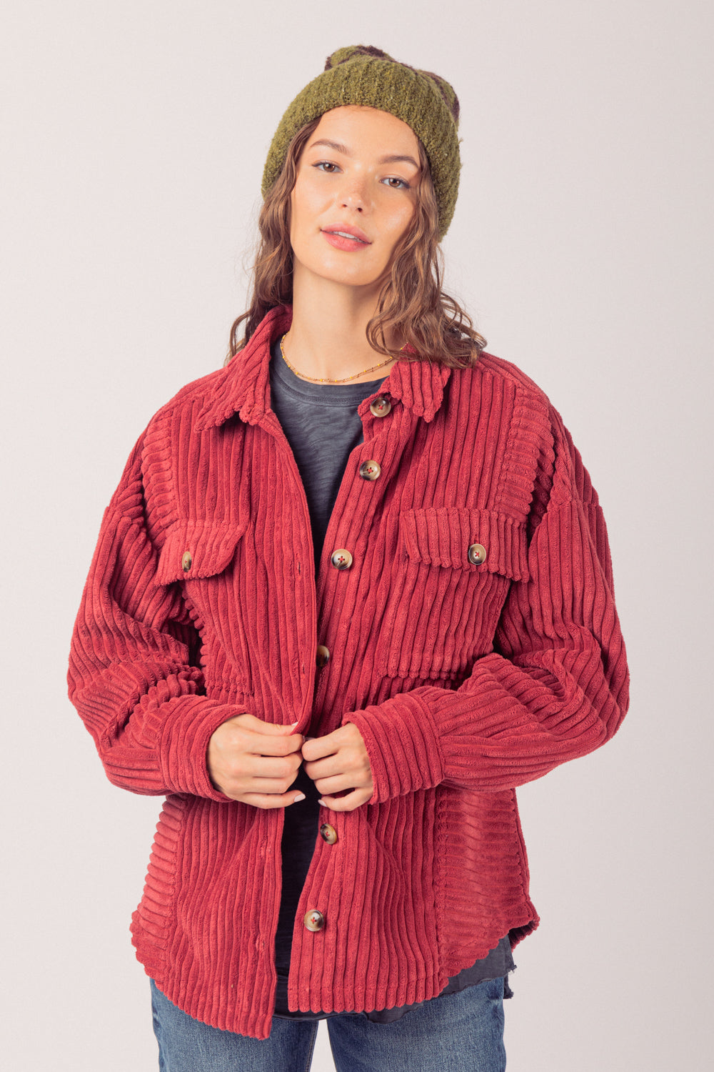 Women's Fashion Big Pit Strip Large Pocket Shirt Coat