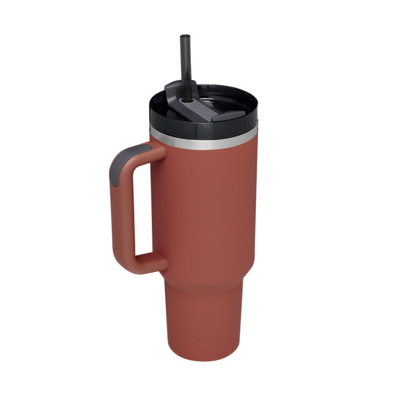 Taza térmica navideña Taza aislante de café con paja de 40 oz con asa Botella de agua portátil de acero inoxidable para automóvil Taza térmica sin BPA de viaje de gran capacidad