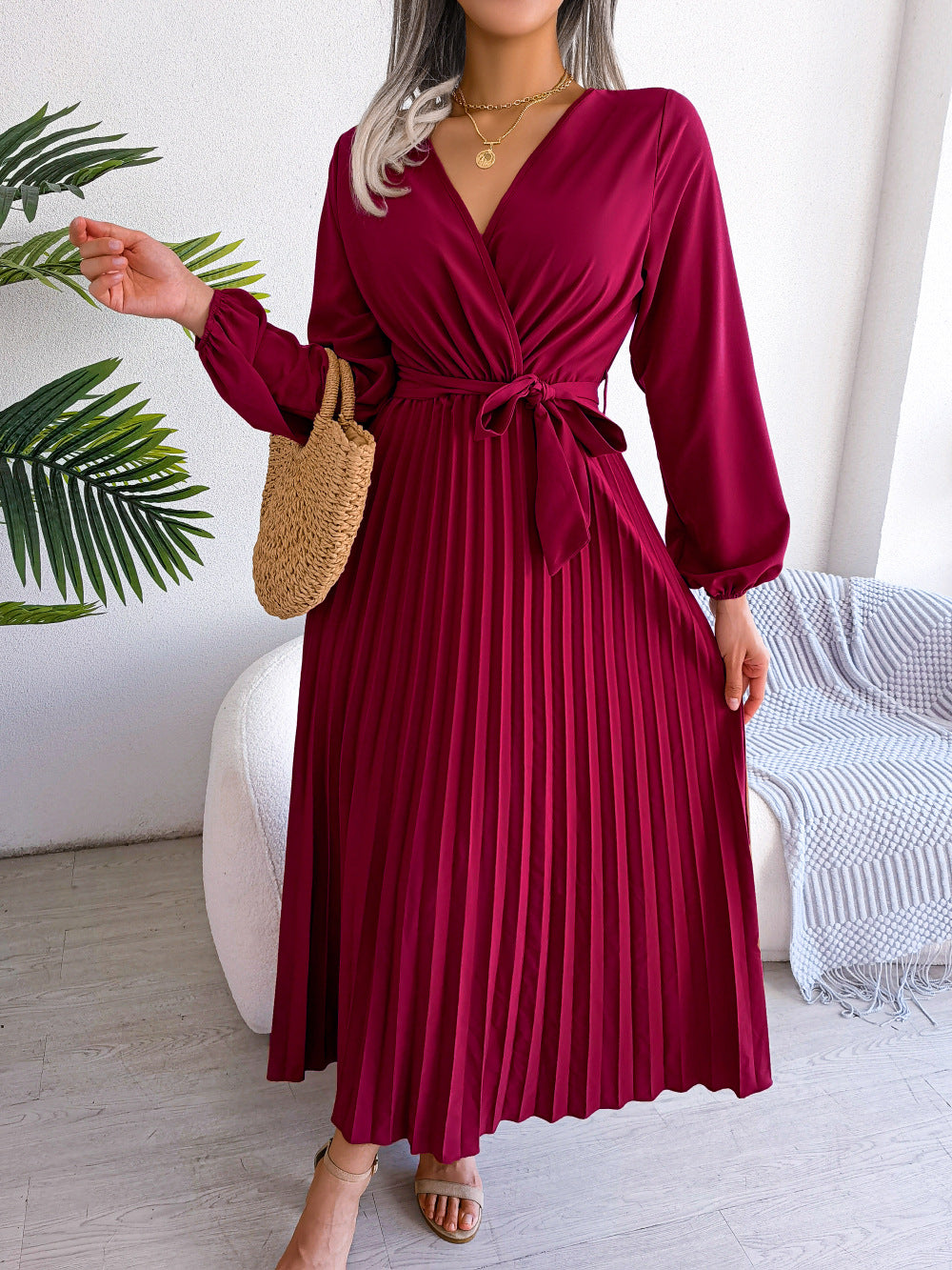 Fashion Elegant Cross Pleated Maxi Dress