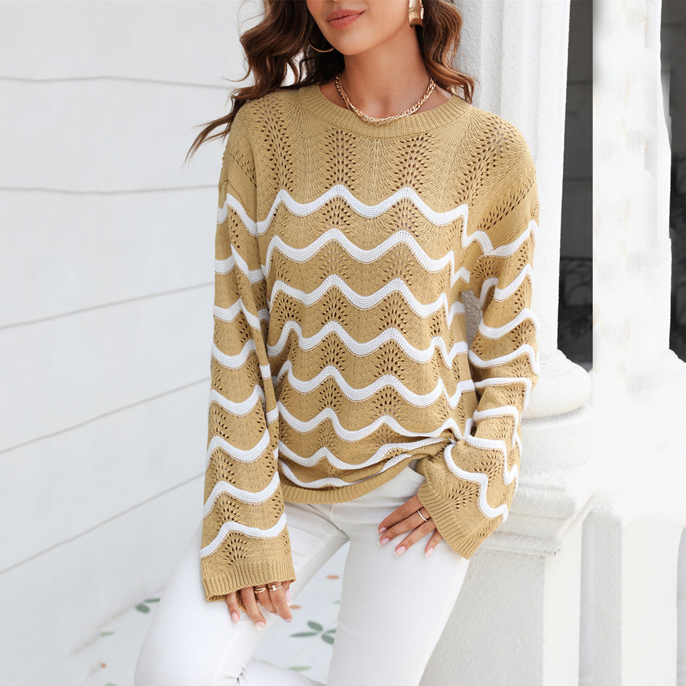 Women's Knitwear Long Sleeve Stitching Sweater