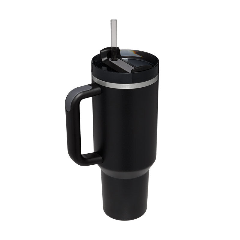 Taza térmica navideña Taza aislante de café con paja de 40 oz con asa Botella de agua portátil de acero inoxidable para automóvil Taza térmica sin BPA de viaje de gran capacidad